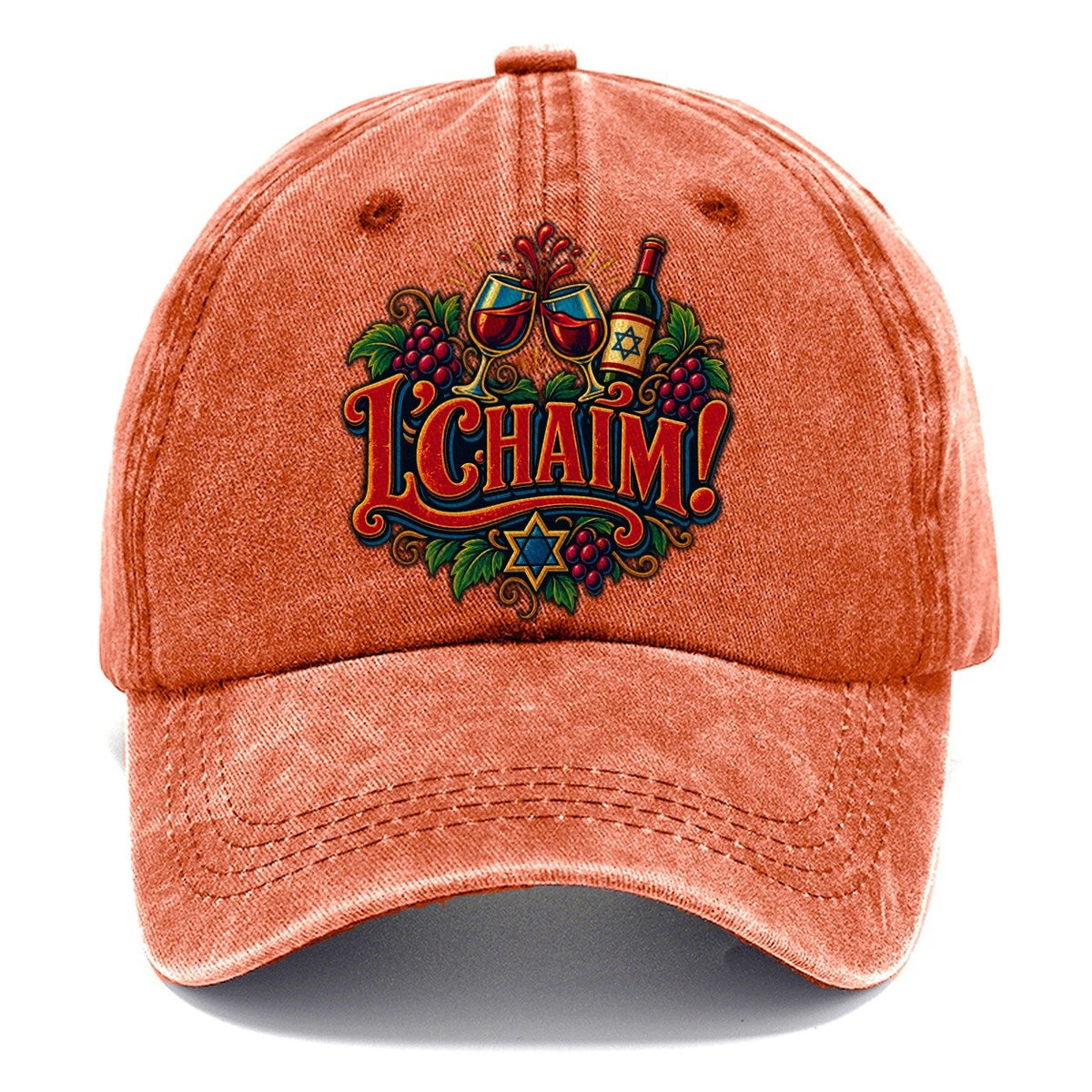 Lchaim Toast Typography Judaism Heritage Classic Cap – Terracotta Clay