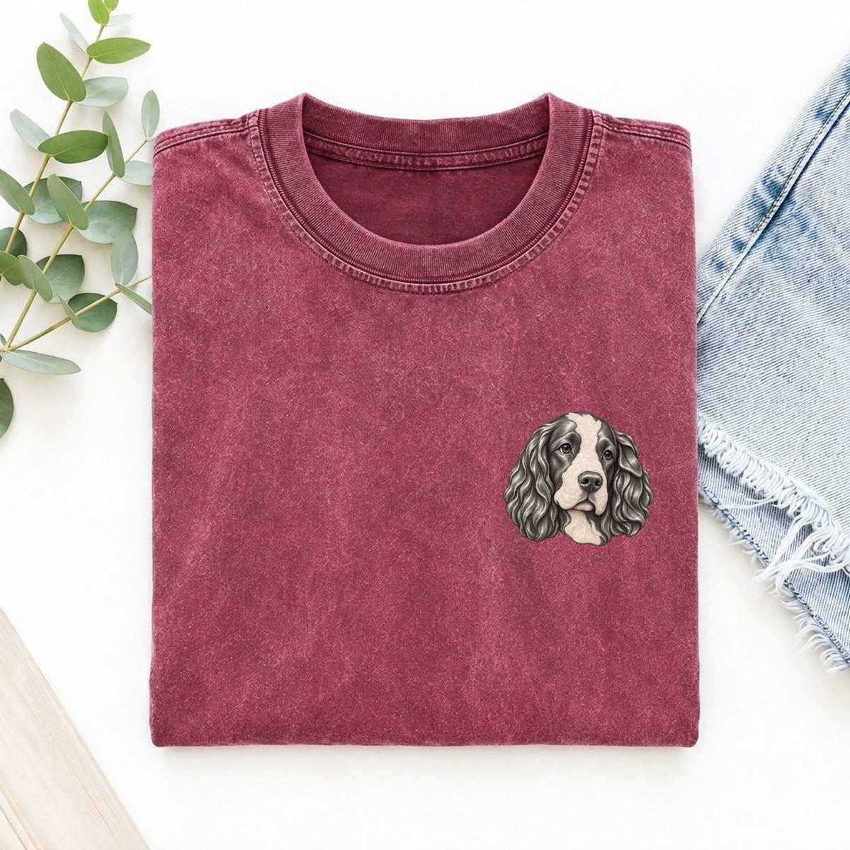 Springer Feather Ear Keepsake Emblem Left Chest Vintage T-shirt – Raspberry