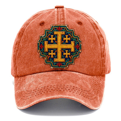 Armenian Hand Painted Ceramic Tile Jerusalem Cross Classic Cap – Terracotta Clay