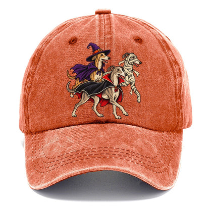 3 Greyhounds In Halloween Costumes Hdp 40 Parade Lineup Halloween Dog Parade Classic Cap – Terracotta Clay