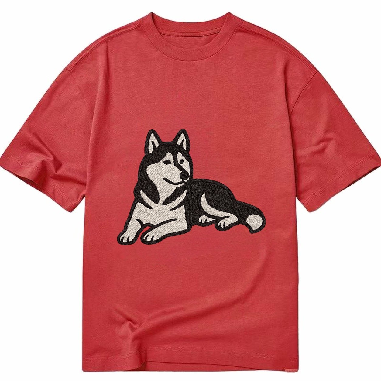 Siberian Husky Black And White Relaxed Lying Down With Head Classic T-shirt – Red