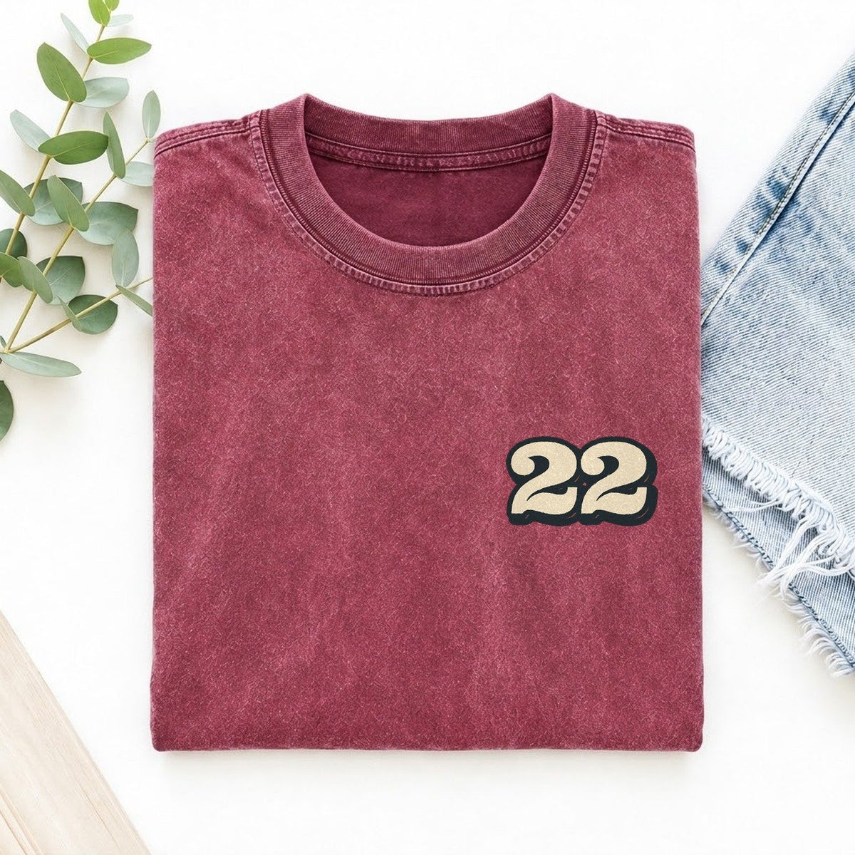 Number 22 Left Chest Vintage T-shirt – Raspberry