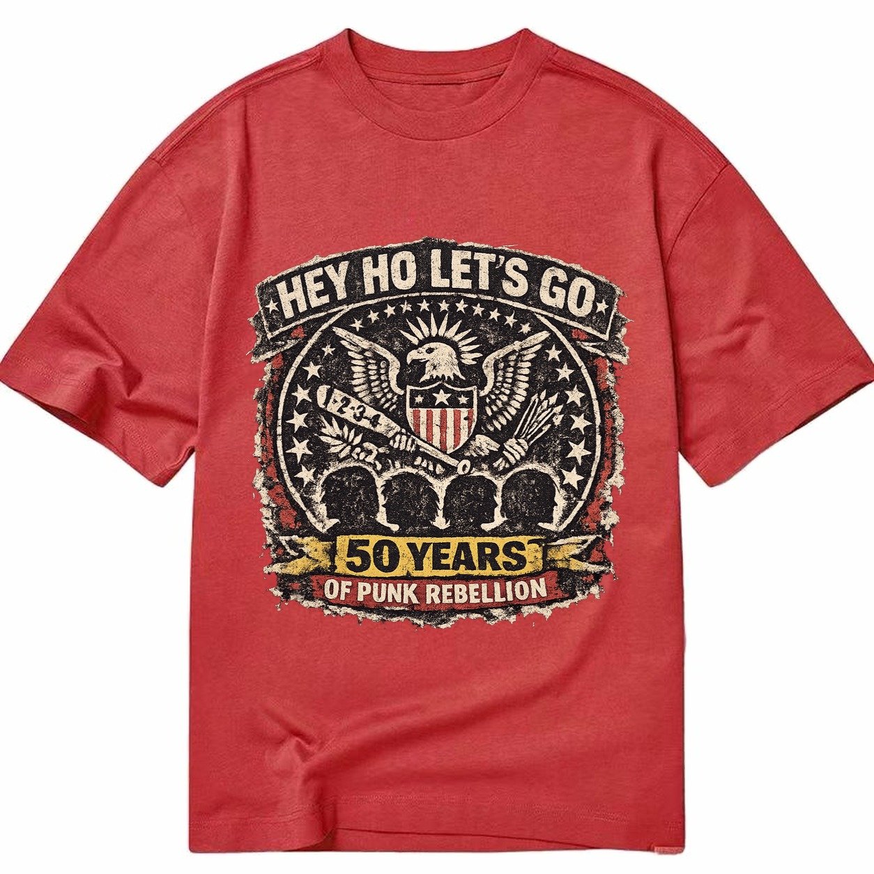 Ramones Legacy Hey Ho Lets Go Typography Presidential Seal P Classic T-shirt – Red