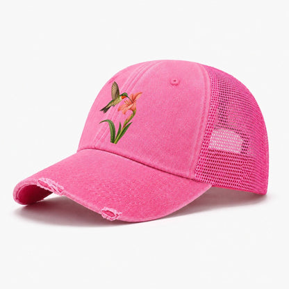 Hummingbird Haven Washed Trucker Hat – Rose