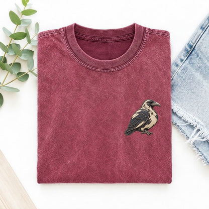 Raven Folded Pinion Keepsake Emblem Left Chest Vintage T-shirt – Raspberry