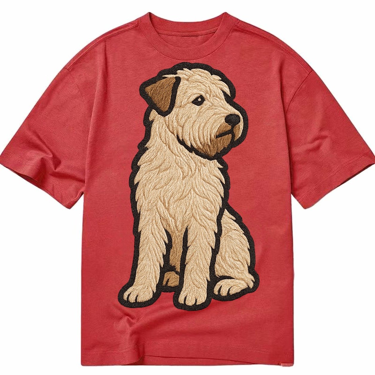 Soft Coated Wheaten Terrier Light Tan Flowing Coat Embroider Classic T-shirt – Red