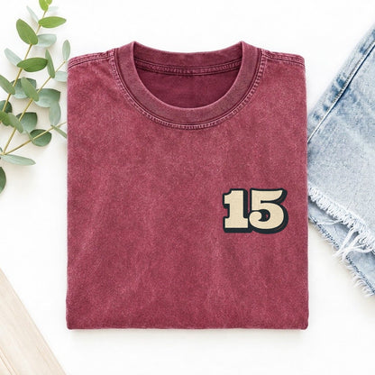 Number 15 Left Chest Vintage T-shirt – Raspberry