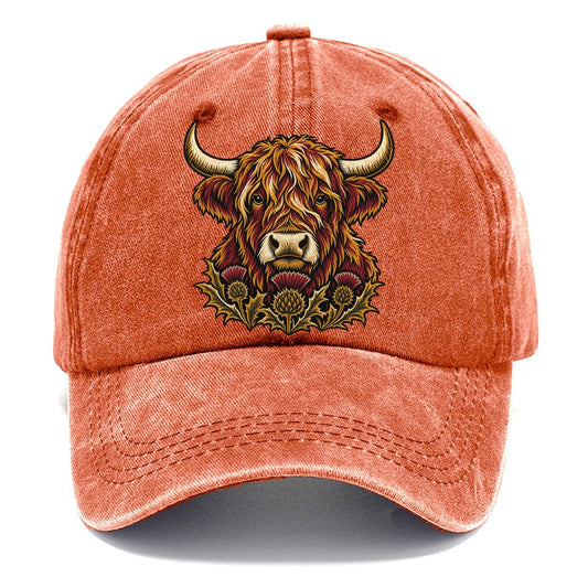 Highland Cow With Thistle Meadow Uk Culture Heritage Classic Cap – Terracotta Clay