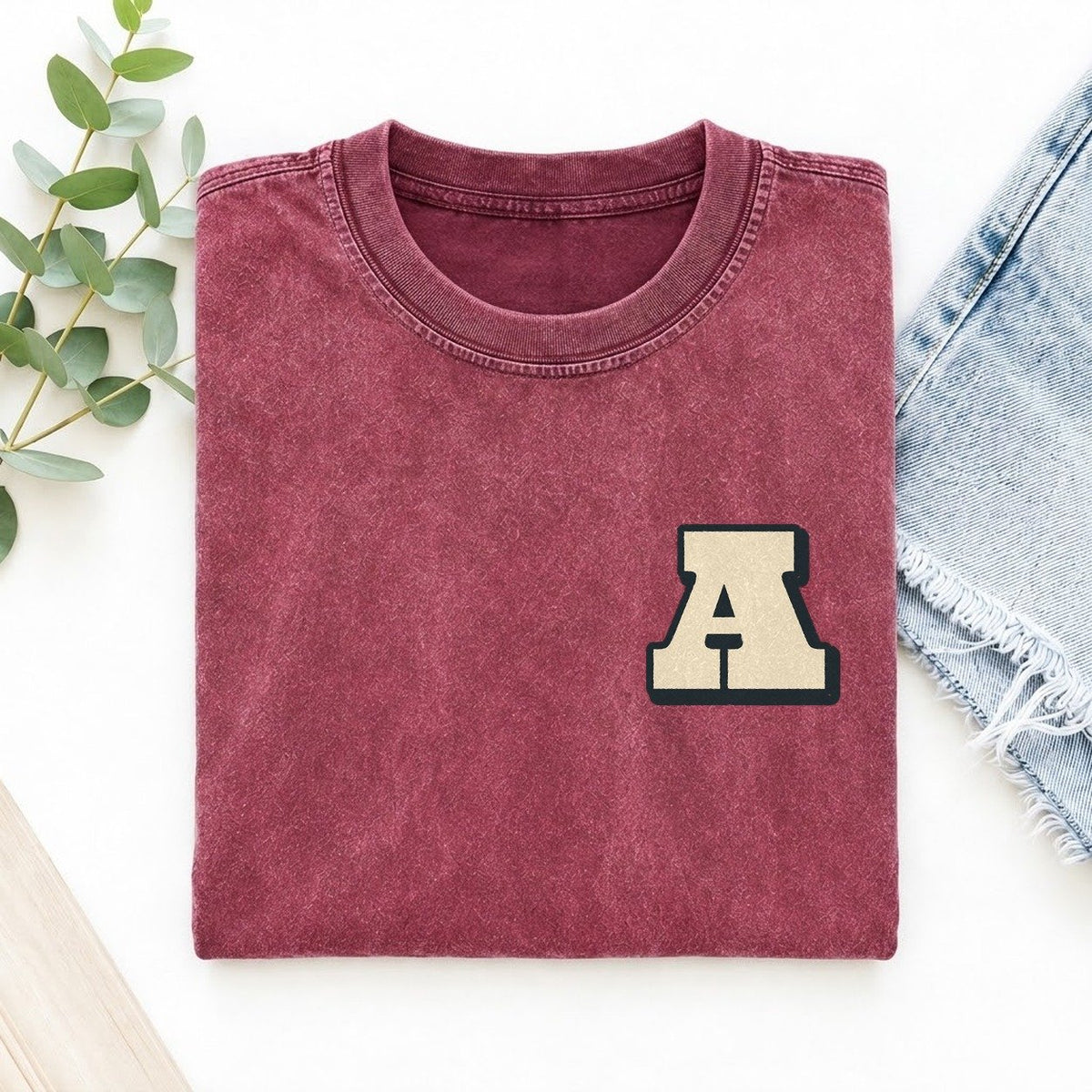 Initial A Left Chest Vintage T-shirt – Raspberry