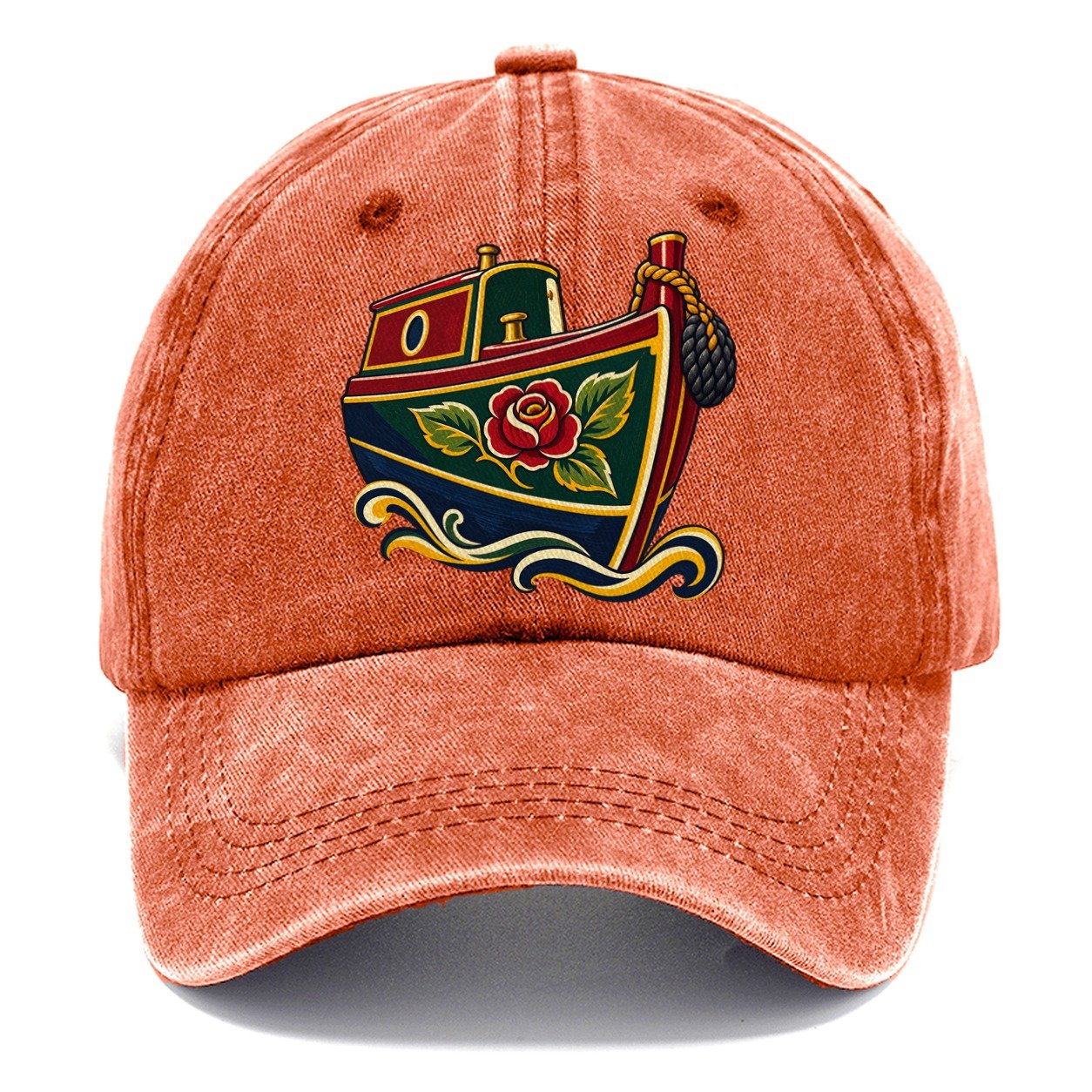 Canal Narrowboat Rose Painted Bow Uk Culture Heritage Classic Cap – Terracotta Clay
