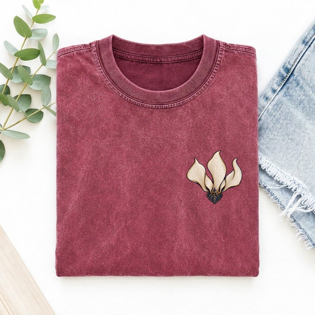 Cyclamen Petal Sweep Left Chest Vintage T-shirt – Raspberry