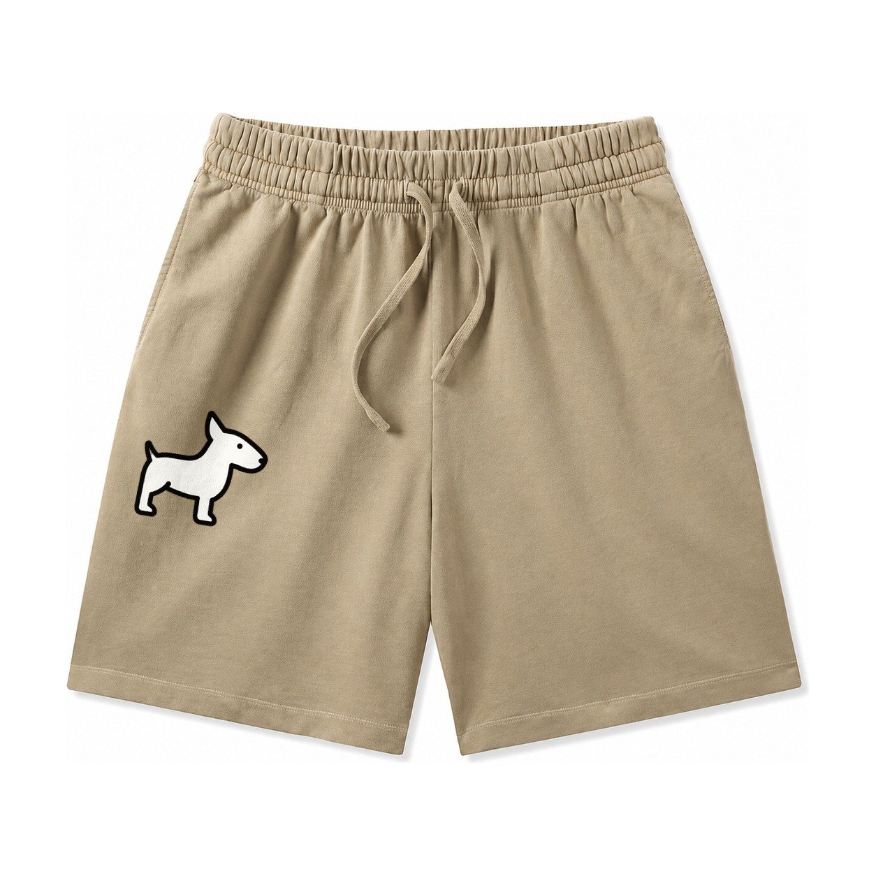 Bull Terrier White Egg Shaped Head Flat Side Profile Washed Shorts – Khaki