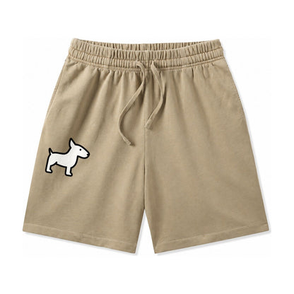 Bull Terrier White Egg Shaped Head Flat Side Profile Washed Shorts – Khaki