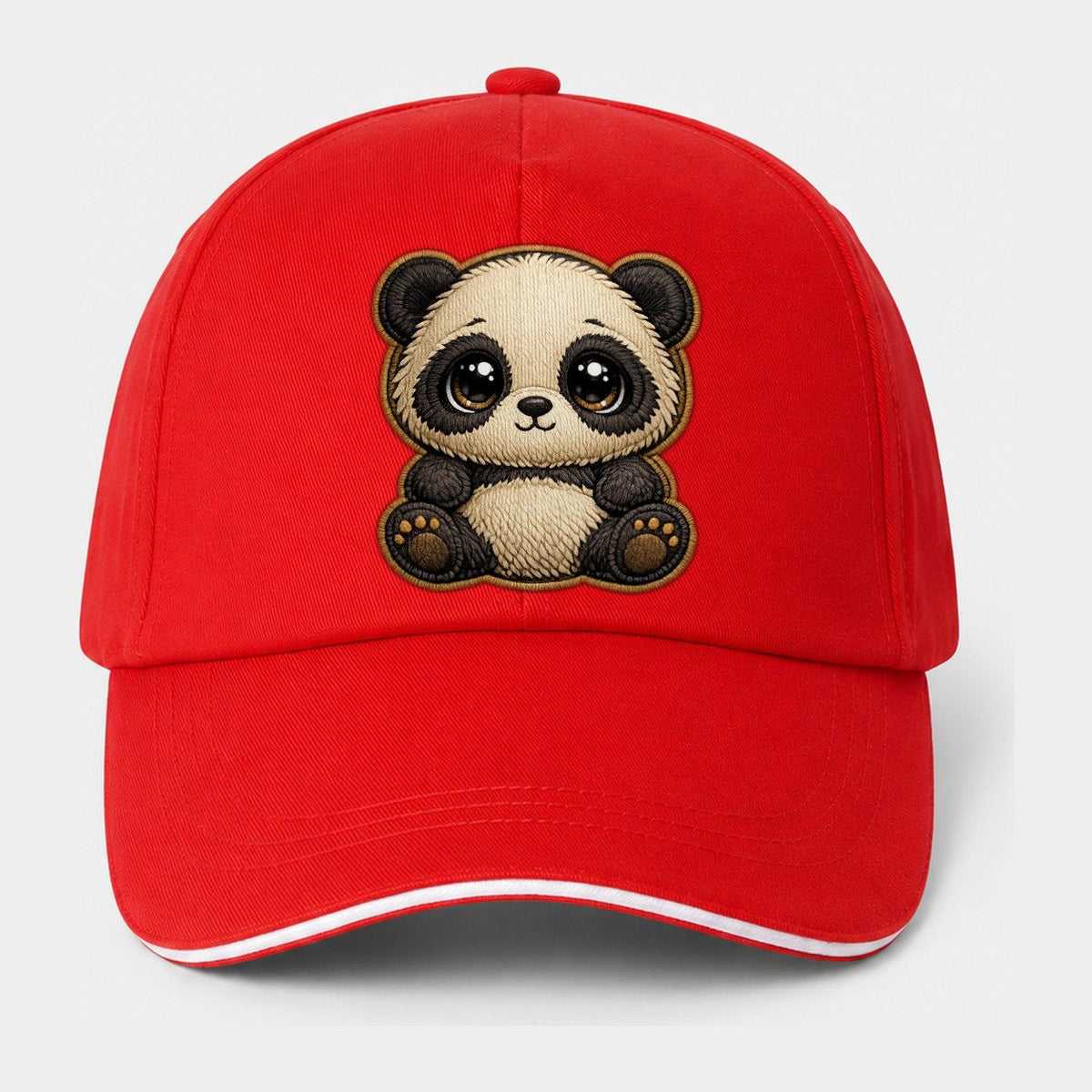 Baby Giant Panda Cub Contrast Trim Cap – Red