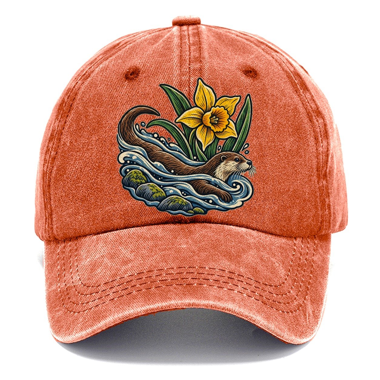 Welsh Otter And Daffodil Stream Uk Culture Heritage Classic Cap – Terracotta Clay