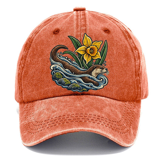 Welsh Otter And Daffodil Stream Uk Culture Heritage Classic Cap – Terracotta Clay