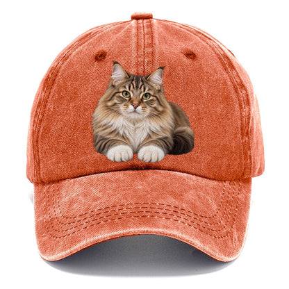 Siberian Reclining Paws Forward Realistic Cat Portrait Classic Cap – Terracotta Clay