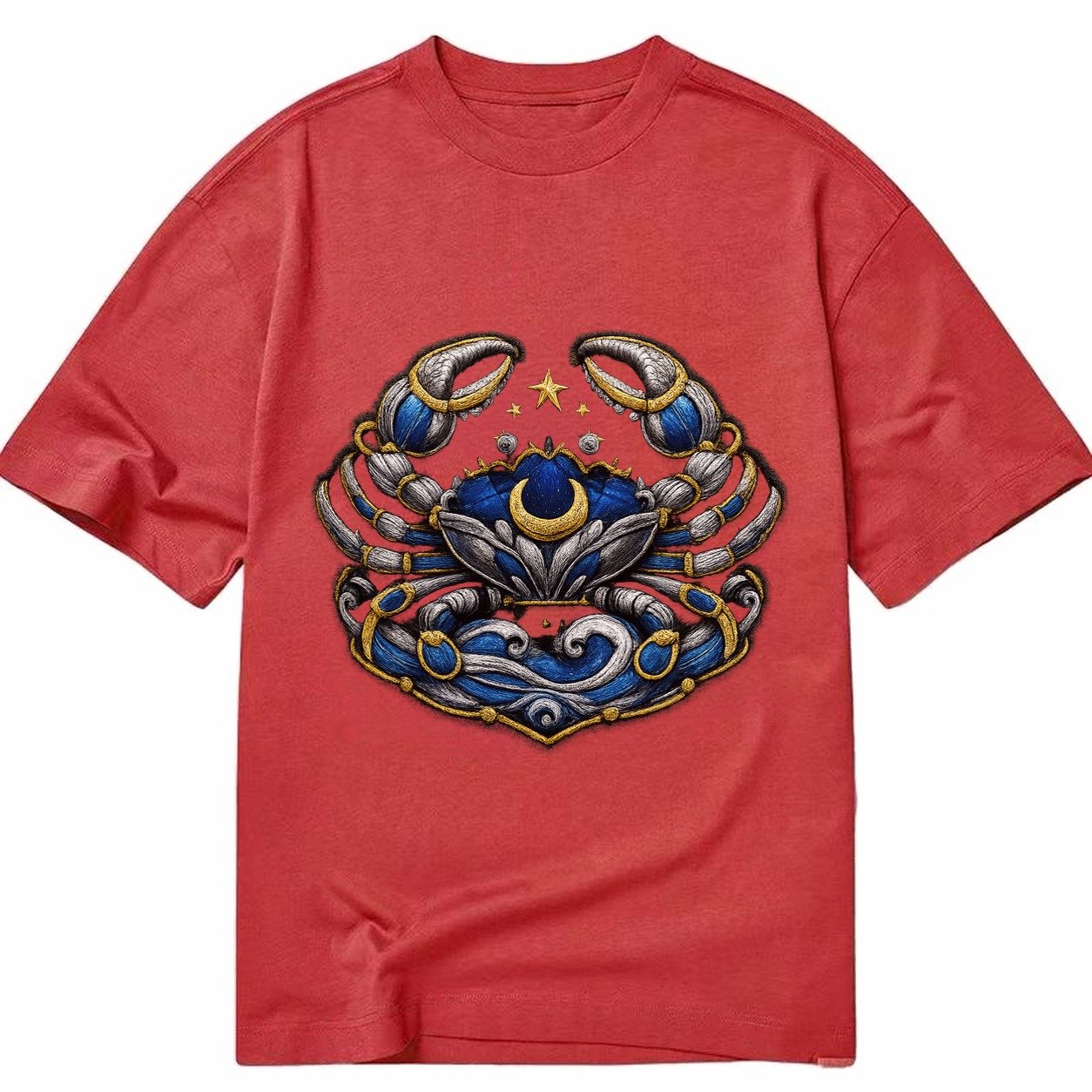 Embroidered Patch Design Cancer Crab Protective Crab In Silv Classic T-shirt – Red