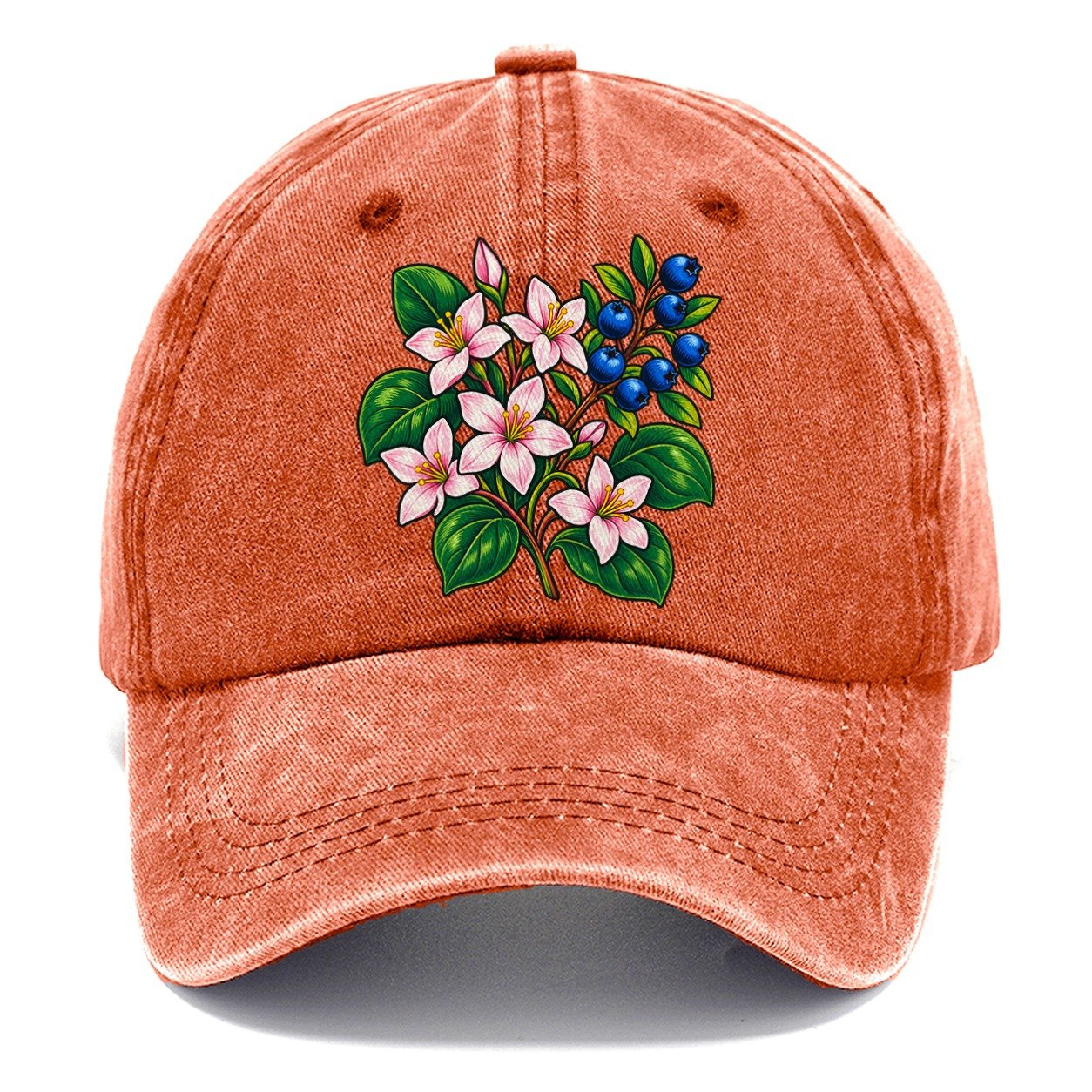 Nova Scotia Mayflower And Wild Blueberries Canada Cultural Icons Classic Cap – Terracotta Clay
