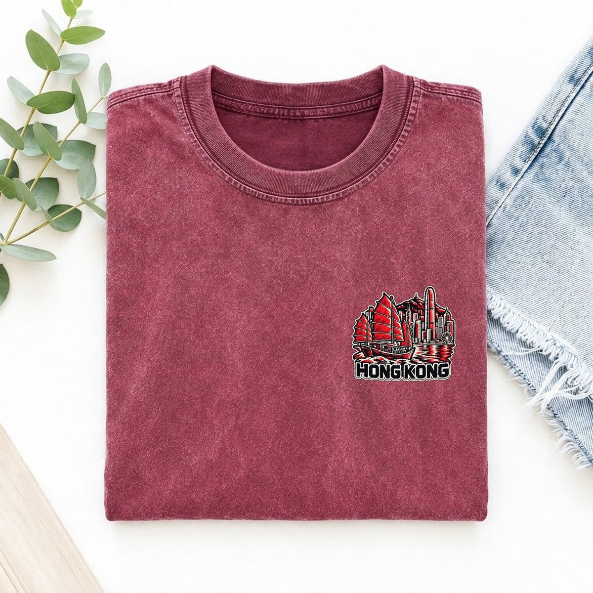 Hong Kong Country Pride Left Chest Vintage T-shirt – Raspberry