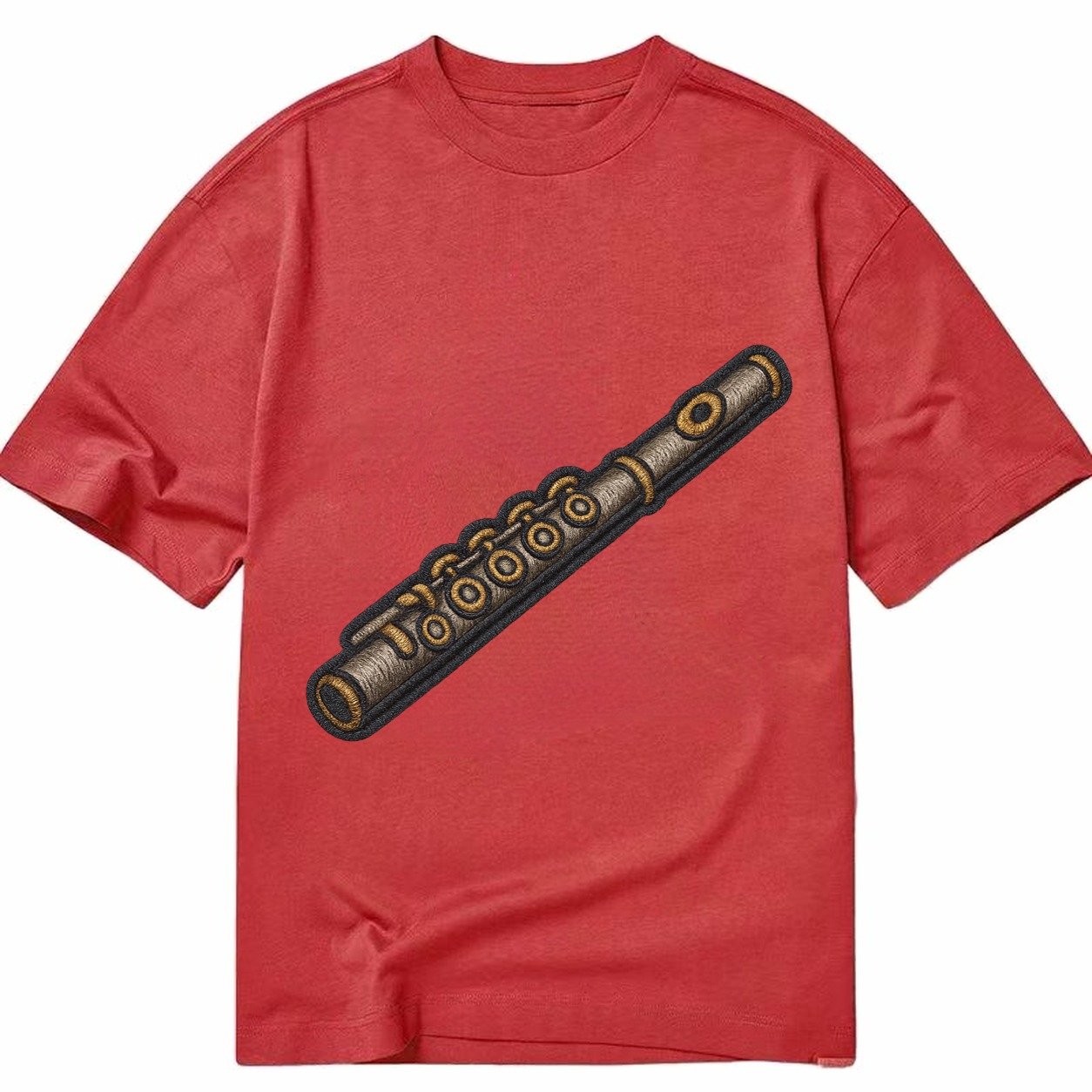 Flute Silver Flute With Keys And Embouchure Hole Classic T-shirt – Red