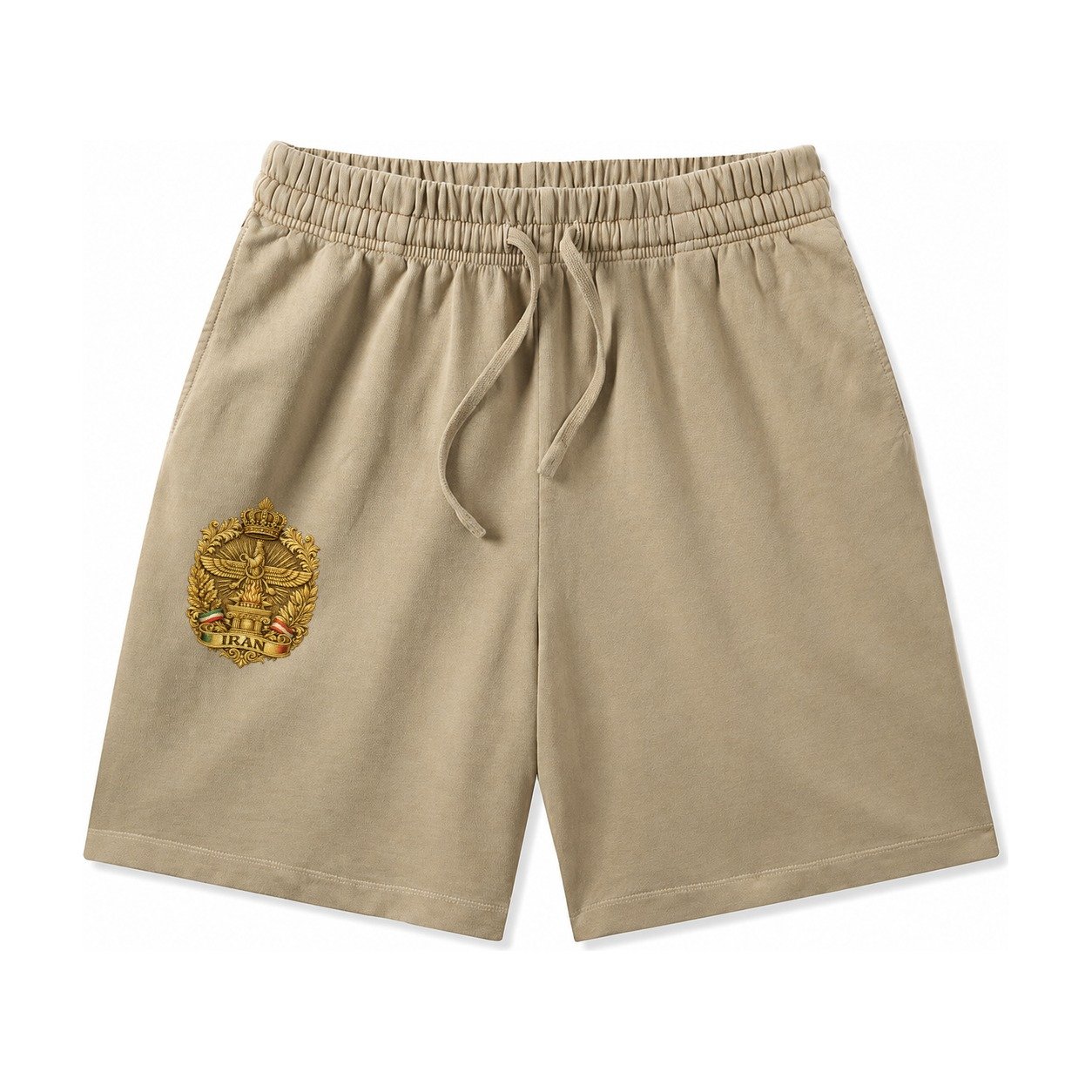 Iran Fire Temple Emblem Washed Shorts – Khaki