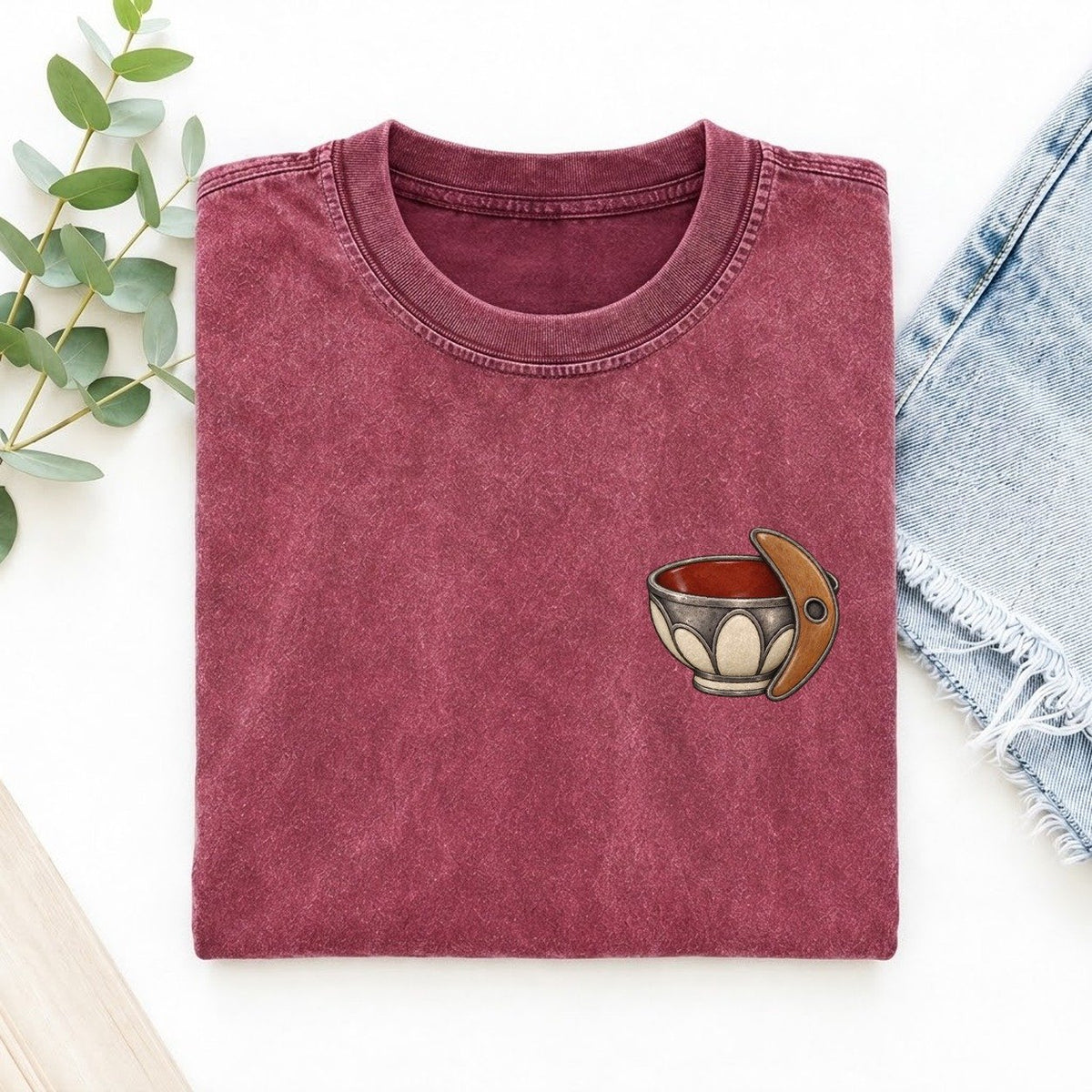 Potter Rib And Bowl Keepsake Emblem Left Chest Vintage T-shirt – Raspberry
