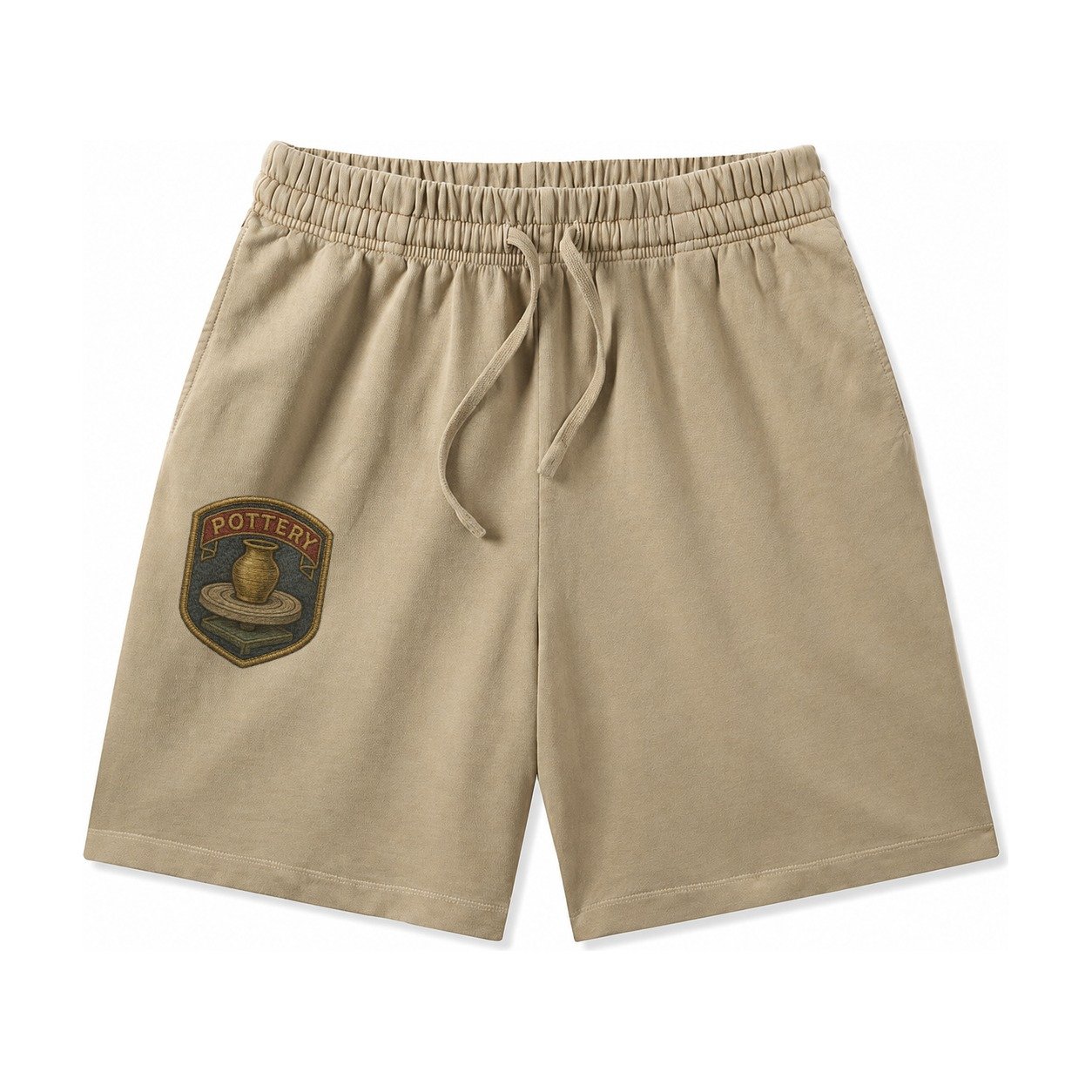 Pottery Wheel With Clay Vessel Ceramicist Symbol Washed Shorts – Khaki