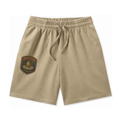 Pottery Wheel With Clay Vessel Ceramicist Symbol Washed Shorts – Khaki
