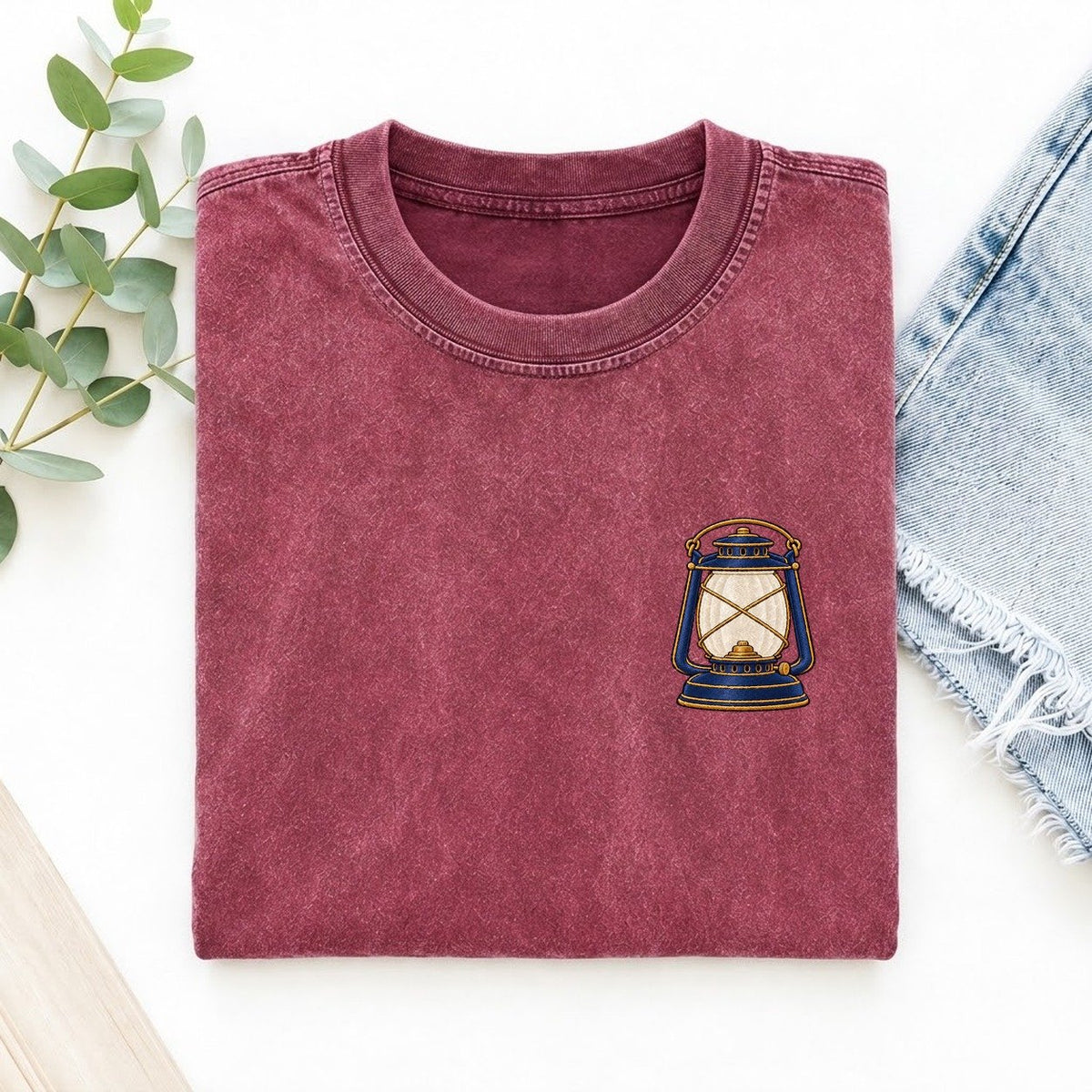 Camp Lantern Symbol Emblems Left Chest Vintage T-shirt – Raspberry
