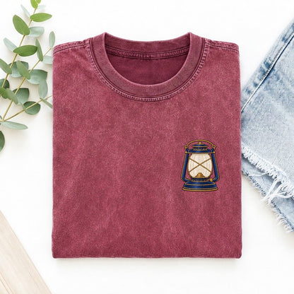 Camp Lantern Symbol Emblems Left Chest Vintage T-shirt – Raspberry