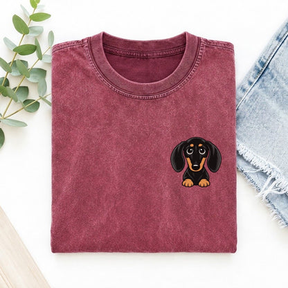 Retro Dachshund Left Chest Vintage T-shirt – Raspberry