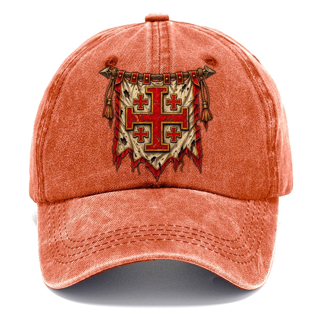 Tattered Crusader Banner Jerusalem Cross Classic Cap – Terracotta Clay