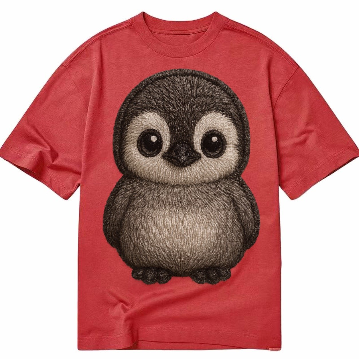 Baby Penguin Chick Gray Fluffy White Face Round Body Front F Classic T-shirt – Red