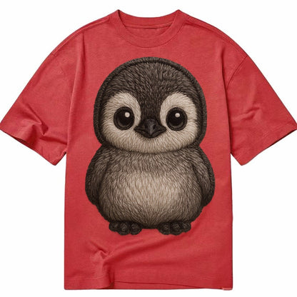 Baby Penguin Chick Gray Fluffy White Face Round Body Front F Classic T-shirt – Red