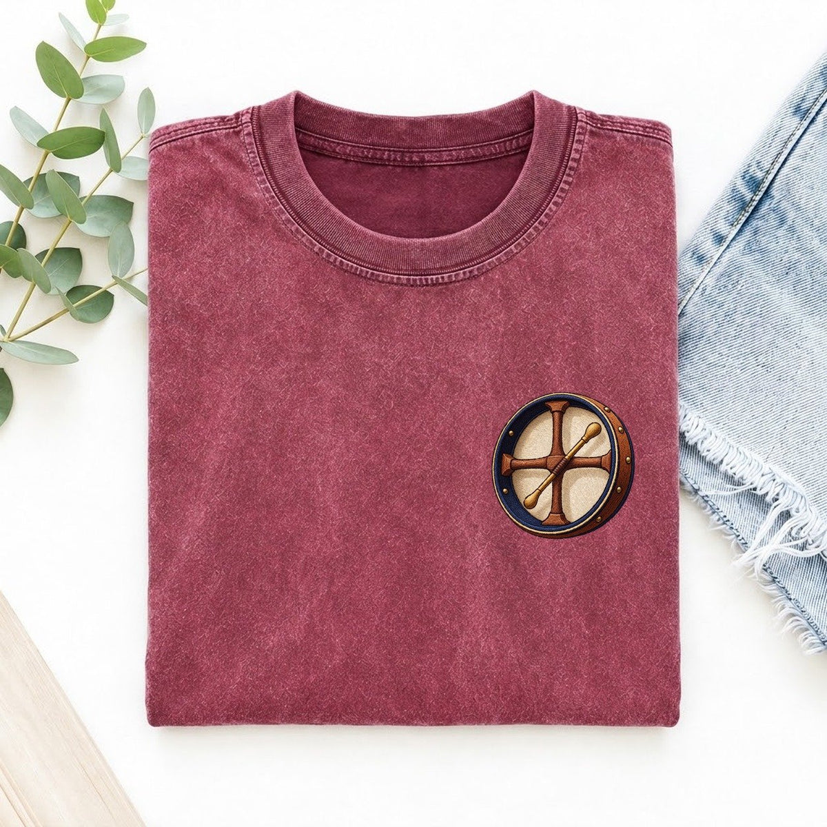 Bodhran Cross Grip Left Chest Vintage T-shirt – Raspberry
