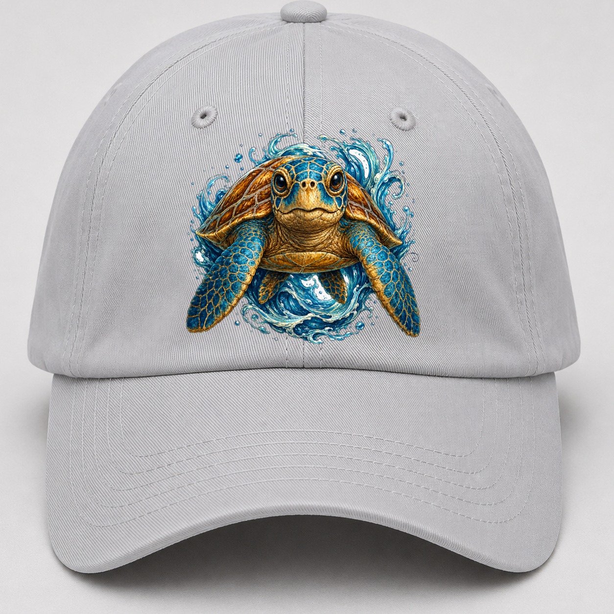 Ornate Sea Turtle Waves Baseball Cap – Light Gray
