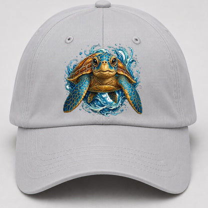 Ornate Sea Turtle Waves Baseball Cap – Light Gray