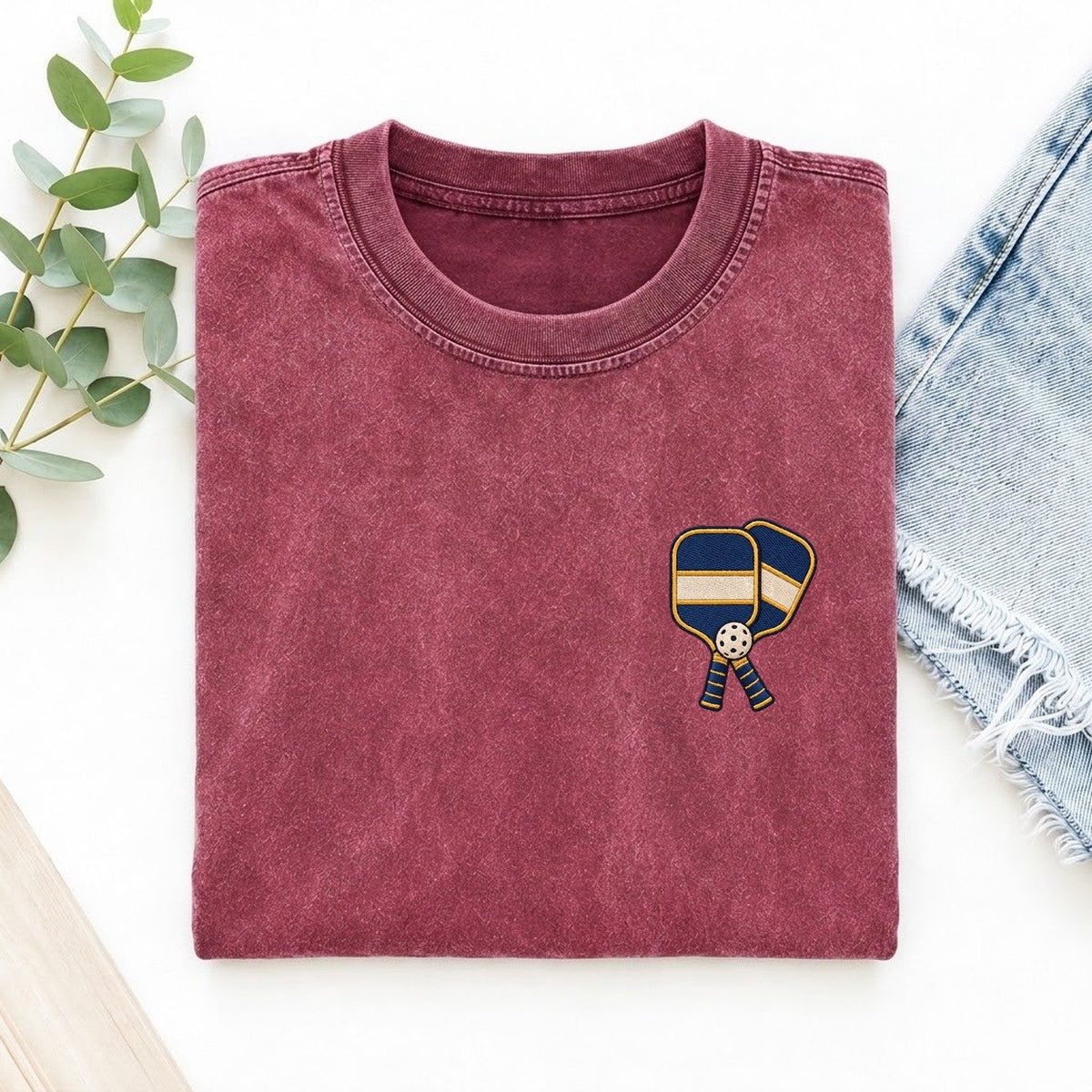 Pickleball Paddles Symbol Emblems Left Chest Vintage T-shirt – Raspberry