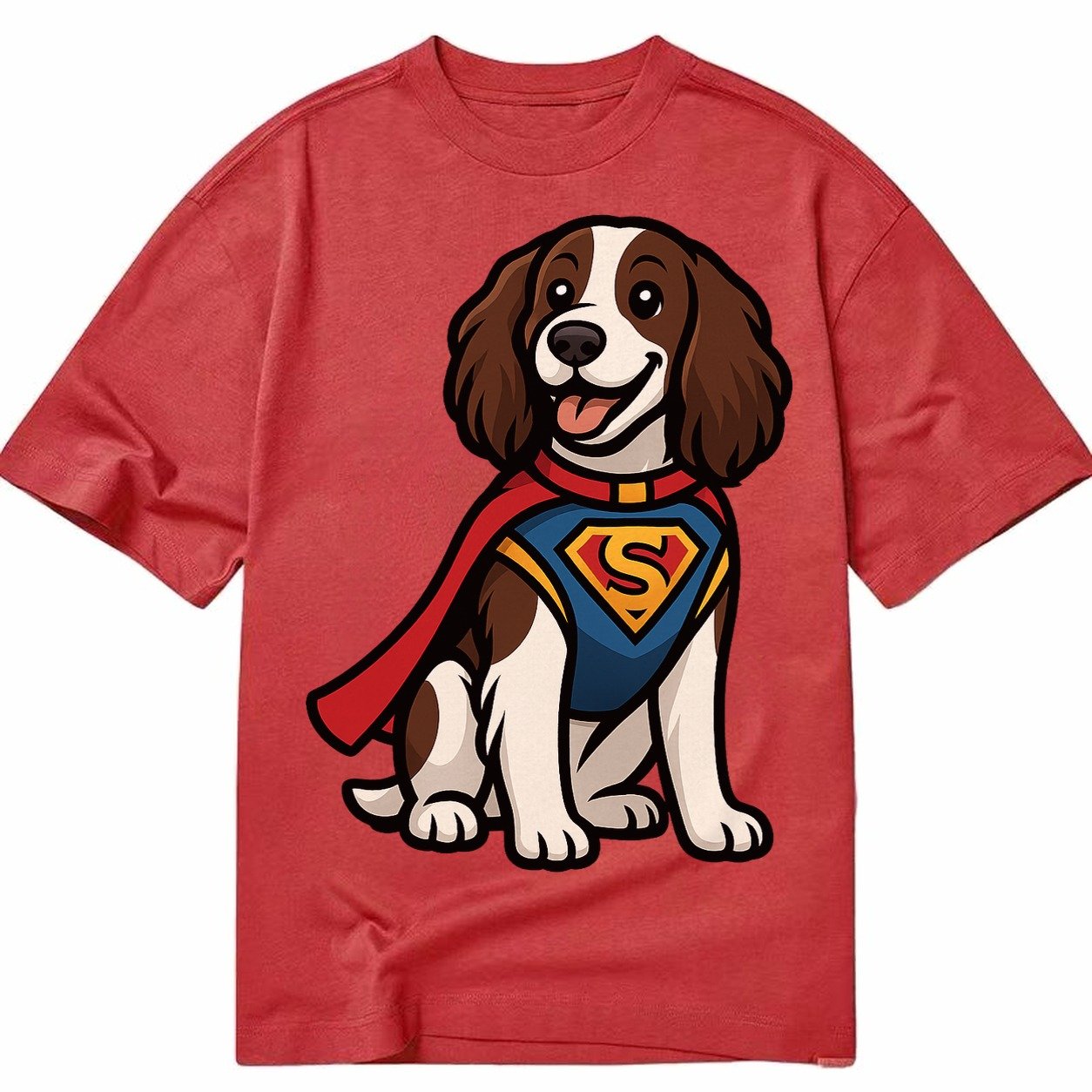 Springer Spaniel Friendly Hero Sitting Attentive With Paws V Classic T-shirt – Red