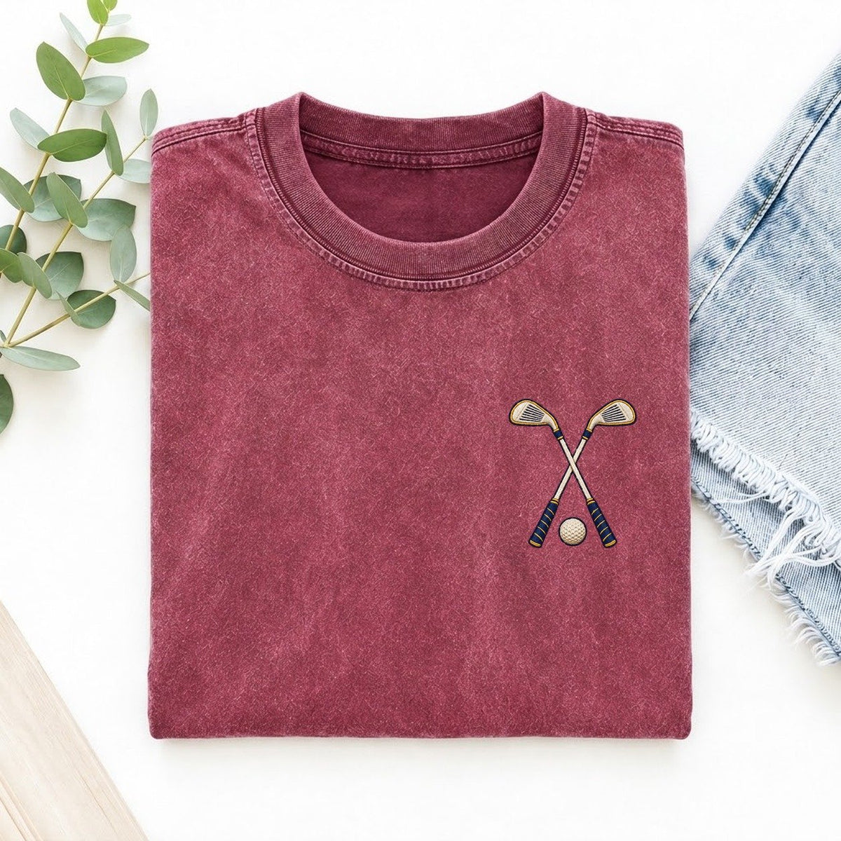 Golf Clubs Symbol Emblems Left Chest Vintage T-shirt – Raspberry