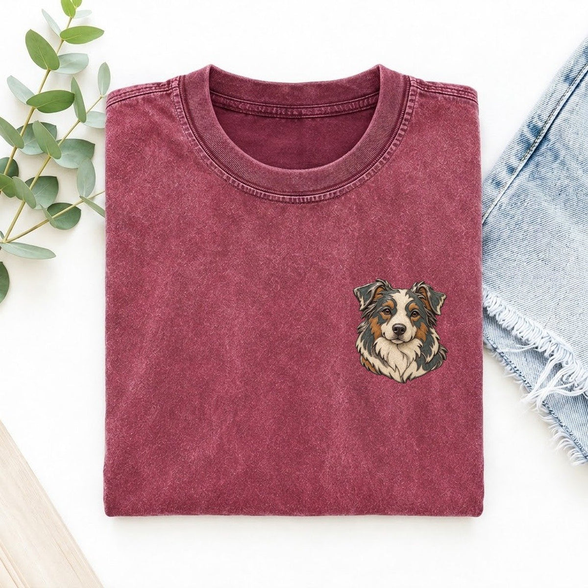 Aussie Collar Curve Keepsake Emblem Left Chest Vintage T-shirt – Raspberry