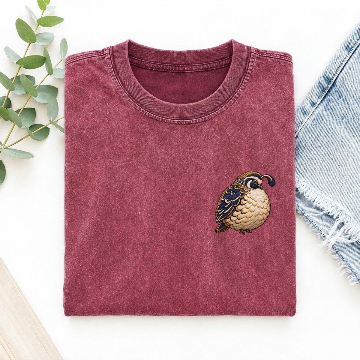 Quail Topknot Turn Left Chest Vintage T-shirt – Raspberry