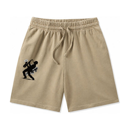 Saxophonist Playing Jazz In Smoky Room Washed Shorts – Khaki
