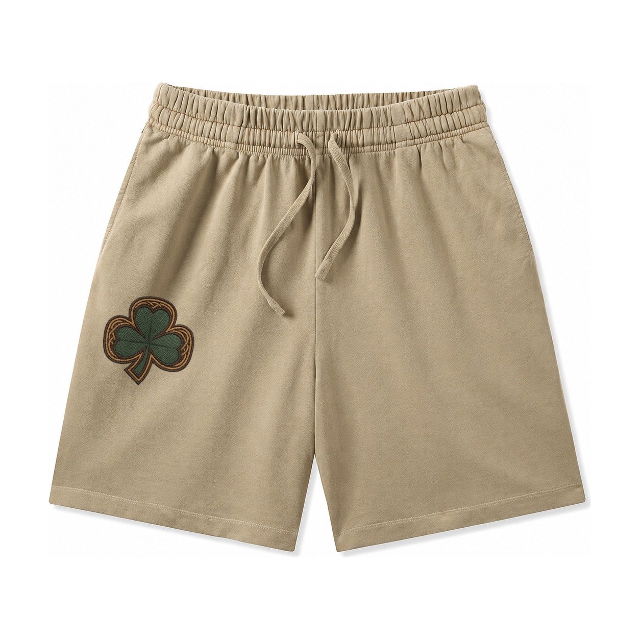 Shamrock Three Leaf Clover With Celtic Border Design Washed Shorts – Khaki