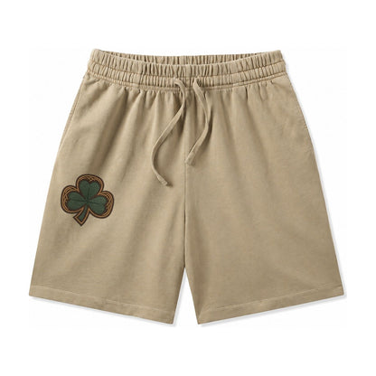 Shamrock Three Leaf Clover With Celtic Border Design Washed Shorts – Khaki