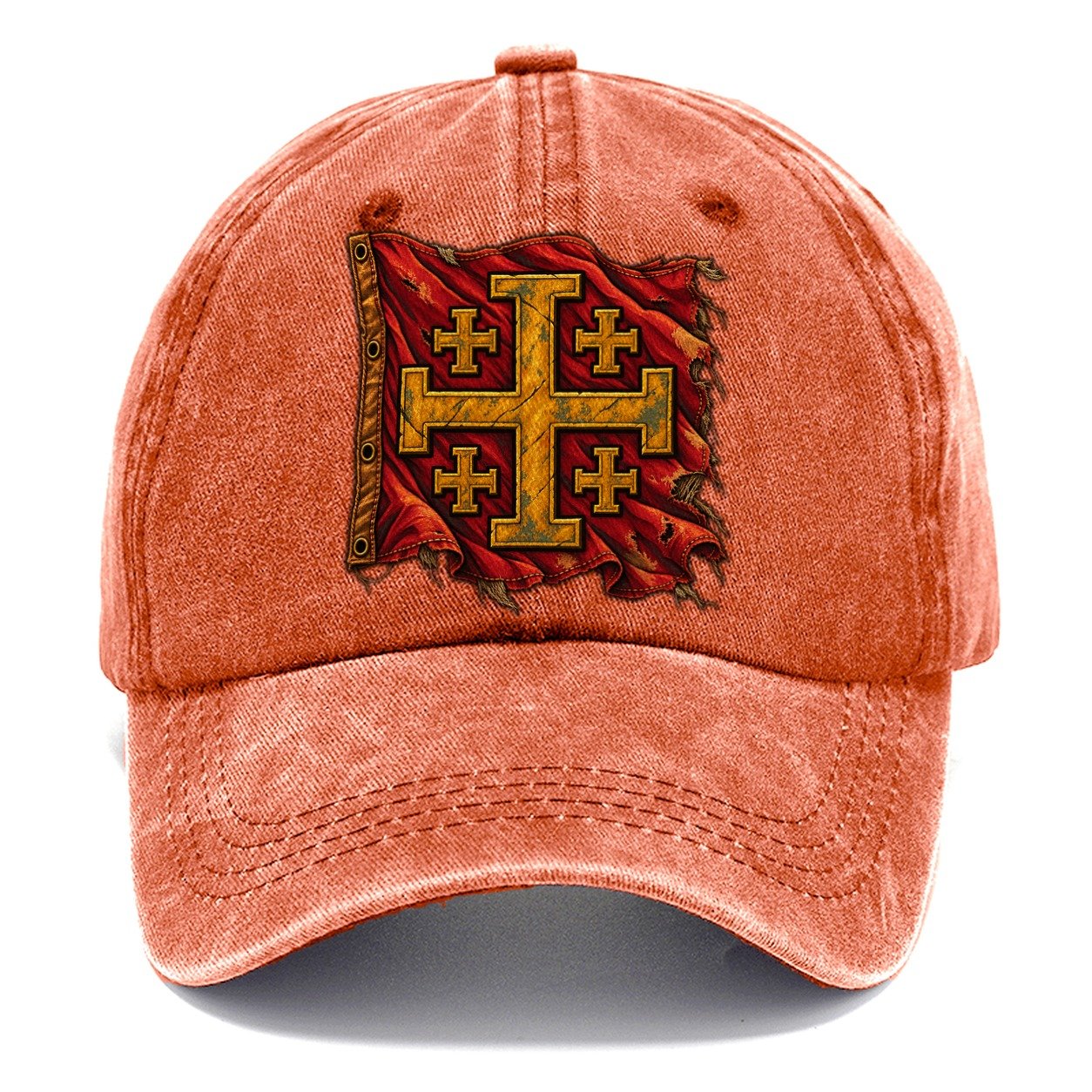 Sun Bleached Linen Flag Jerusalem Cross Classic Cap – Terracotta Clay