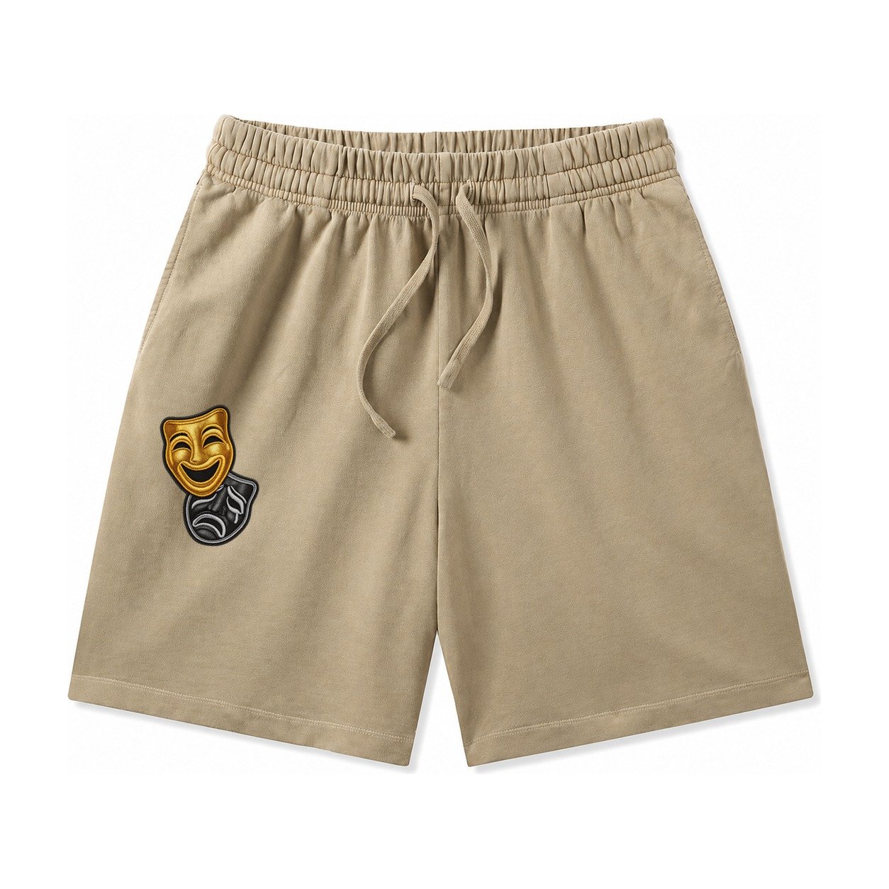 Broadway Masks Comedy Tragedy Masks In Gold And Black Theate Washed Shorts – Khaki