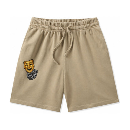 Broadway Masks Comedy Tragedy Masks In Gold And Black Theate Washed Shorts – Khaki