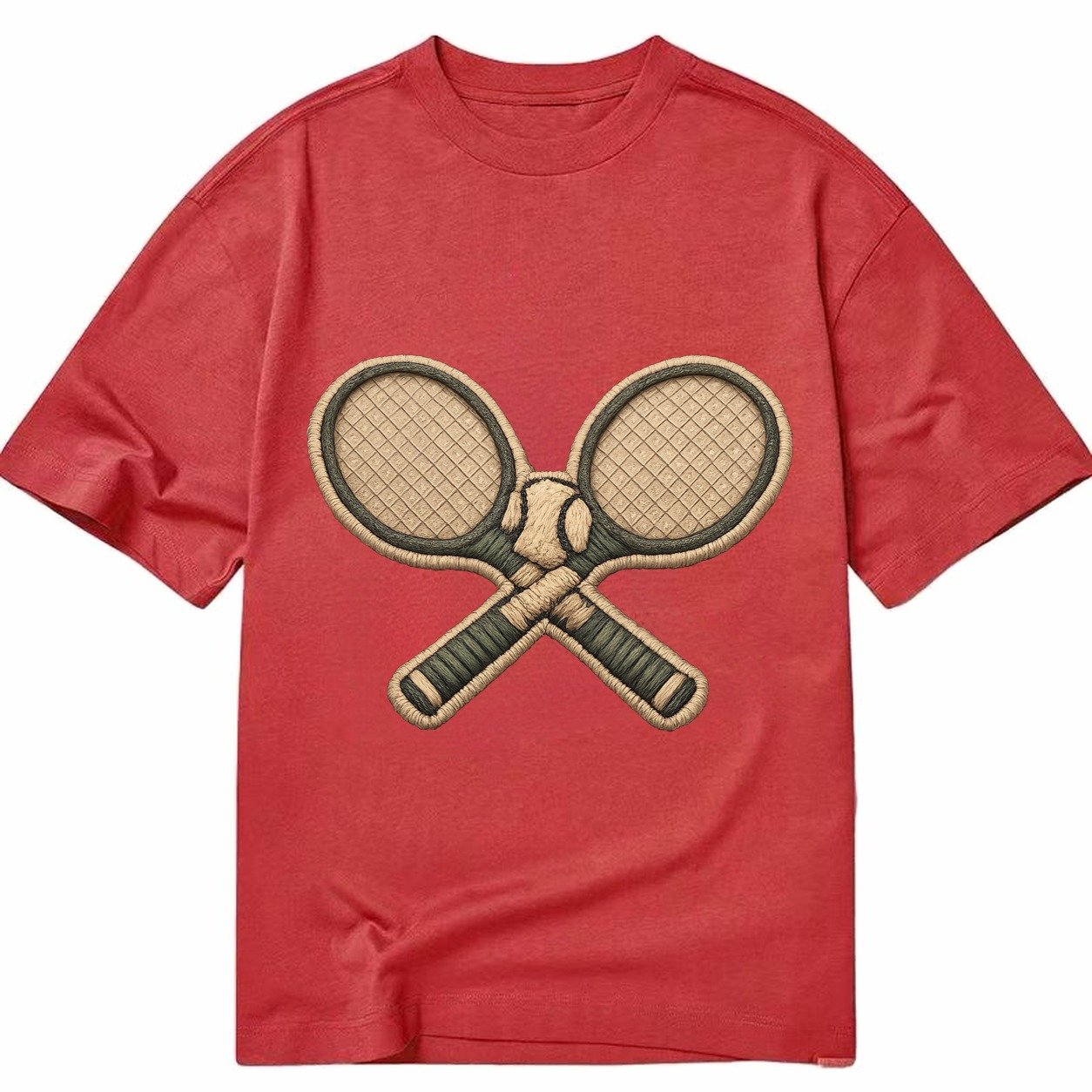 Embroidered Patch Design Tennis Racket Crossed Tennis Racket Classic T-shirt – Red